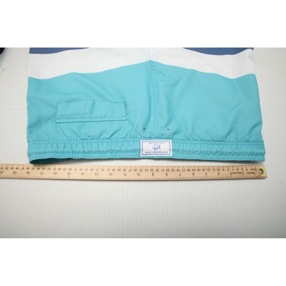 Southern Tide Bathing Suit Swim Trunks Mens Medium Blue White Striped  Lined - Picture 6 of 10